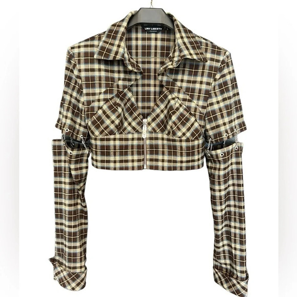 Jackets & Blazers - Liny Liberty deconstructed plaid crop jacket size L in mint condition